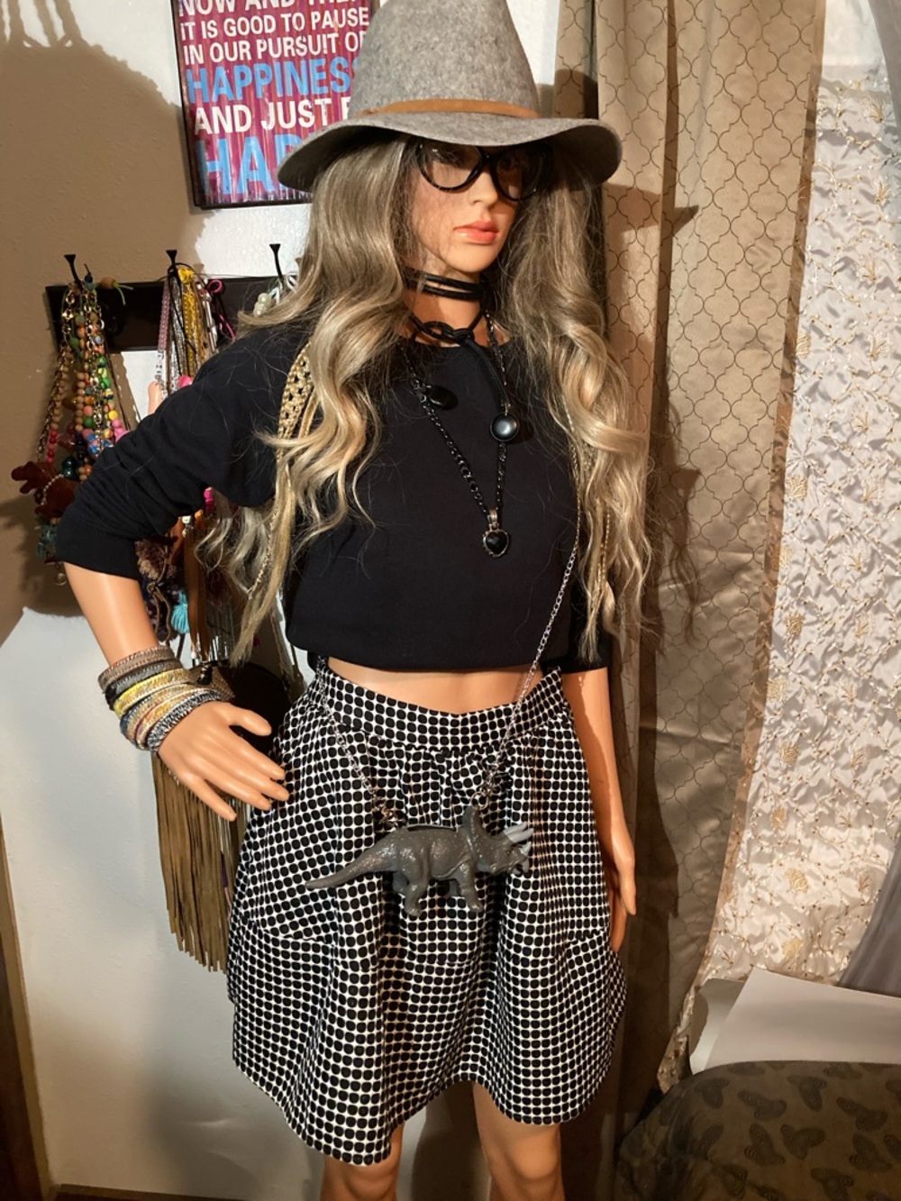 Black and White Dotted Skirt - Women's